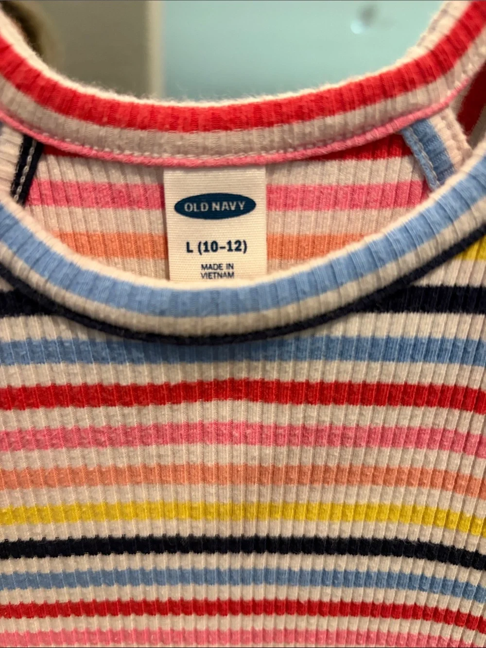 Old Navy Girls Multicolor Striped Ribbed Tank Top - Pink, Yellow, Blue, White